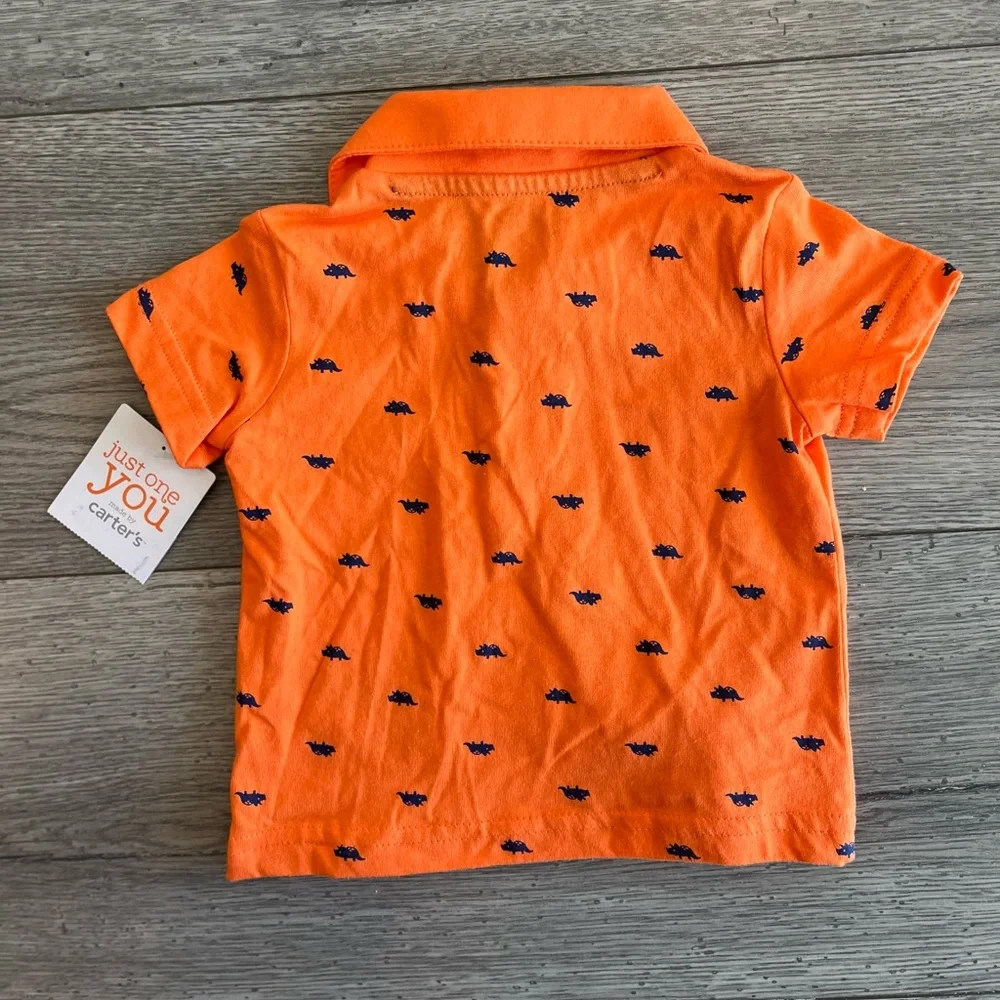 Carter’s Just One You Baby Boy Short Sleeve Polo Shirt Orange Blue Dinosaurs 6M